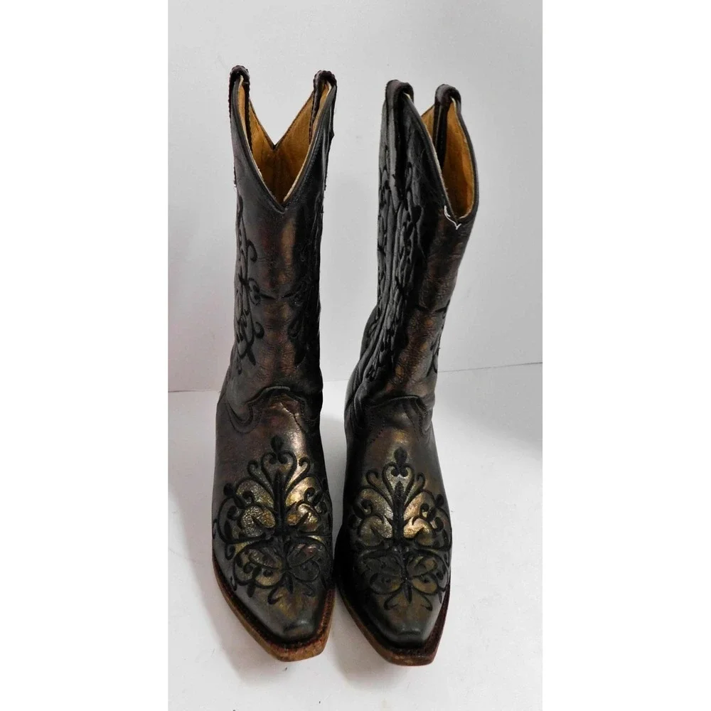 Corral Teens Metallic Bronze Embroidered Western Cowboy Boots Size‎ 2.5